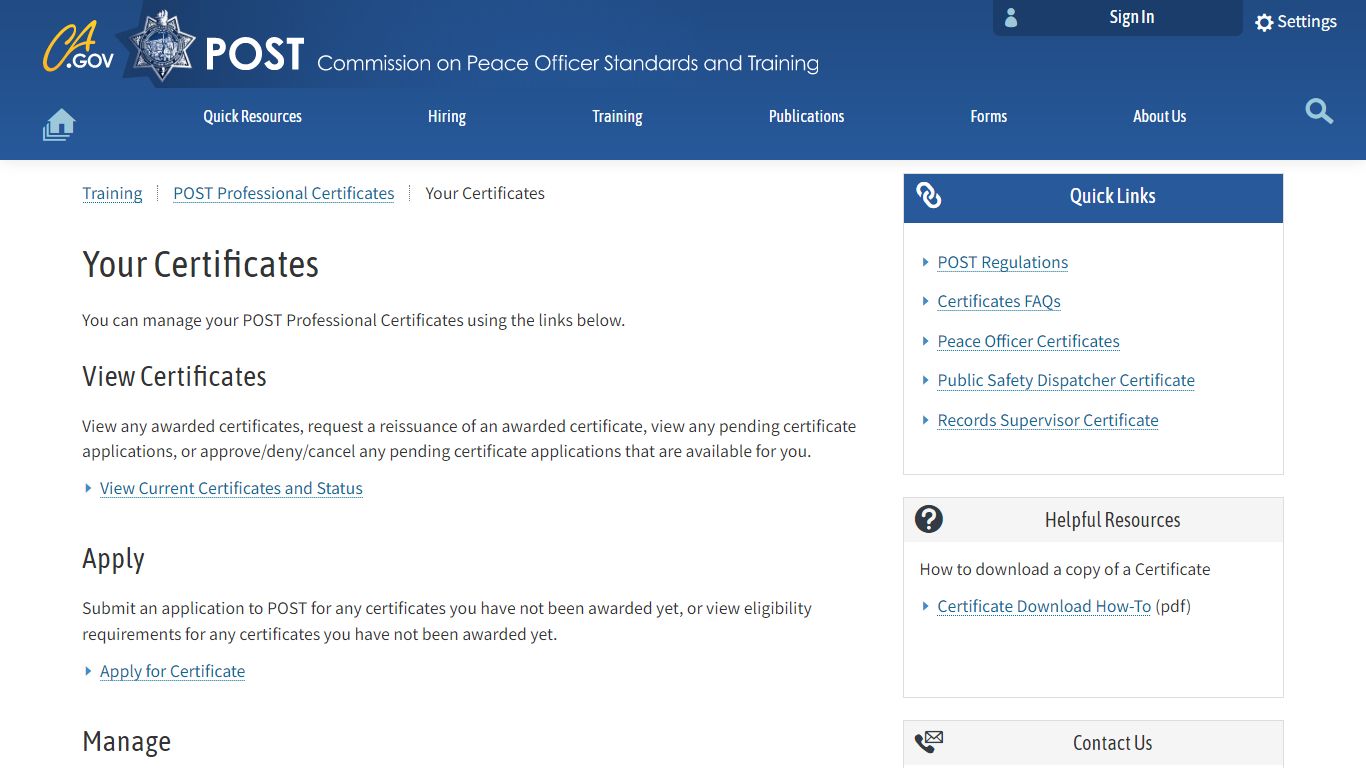 your-certificates - California